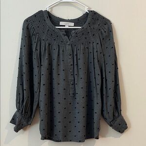 LOFT Gray Black Dot Blouse XXS